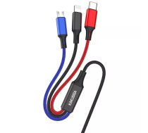 3‑in‑1 uzlādes kabelis iKaku KSC-804 — Lightning, USB‑C, Micro USB — 1,2 m, melns