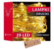 Bateriju darbināmas 20 LED Ziemassvētku eglītes gaismas Springos CL0026, silti balta, pārnēsājama virtene