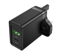 USB(A+C) sienas lādētājs Vention FBBB0-UK (18W/20W) UK Black
