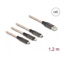 DeLOCK USB kabelis 1.2m USB 2.0 USB A USB C/Micro-USB B/Lightning Caurspīdīgs