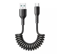 Ātras uzlādes kabelis automašīnai Joyroom USB-A uz Type-C Easy-Travel Series 3A 1,5 m, ar vijumu (melns)