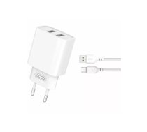 USB lādētājs XO CE02C divi USB 2.1A ar Micro USB kabeli 1 m