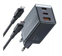 Mcdodo CH-1544 GaN sienas lādētājs, 2x USB-C, 1x USB, 67 W + USB-C uz USB-C kabelis (melns)