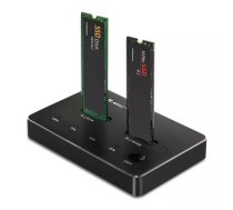 Ārējā SSD dokstacija QOLTEC 52274, M.2 NVMe/SATA duālais slots, USB-C, atbalsts 2 x 2TB