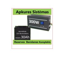 Komplekts:  Profesionāls Invertors UPS apkures sistēmai 300W + 12V 30Ah akum.