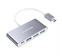 Lention 4in1 koncentrators USB-C uz USB 3.0 + 2x USB 2.0 + USB-C (pelēks)