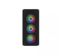 Datora korpuss Fury Shobo SH4F RGB Midi Tower melns — ATX, rūdīts stikls, 3×120 mm priekšā, maksim. GPU 33 cm