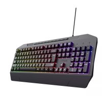 Vadu spēļu tastatūra TRUST GXT 836 Evocx USB QWERTY US English, RGB apgaismojums, paliktnis plaukstai, 114 taustiņi, 110%