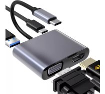 iLike HD5 4in1 pārveidotājs USB-C uz Hdmi 4K 30Hz / VGA monitori / USB 3.0 / USB-C PD 100W