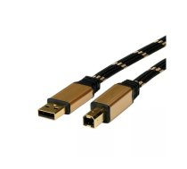 ROLINE 11.02.8805 USB kabelis USB 2.0 4,5 m USB A USB B Melns, Zelts