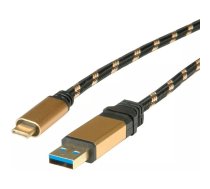 ROLINE USB 0.5m USB kabelis USB 3.2 Gen 2 (3.1 Gen 2) 0,5 m USB A USB C Melns, Zelts