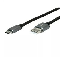 ROLINE 11029029 USB kabelis USB 2.0 3 m USB A USB C Melns, Sudrabs