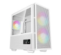 PC korpuss DeepCool R-CH360-WHAPE3D-G-1 Micro Tower — balts, micro-ATX/mini-ITX, rūdīts stikls, 3x140mm priekšā, USB-C