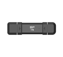USB zibatmiņa Silicon Power DS72 1 TB, USB 3.2 Gen 2 Type-A / Type-C, alumīnija-rubera korpuss, melna