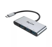 RayCue 4-in-1 koncentrators USB-C uz 3x USB-A 3.0 5Gbps + PD 3.0 100W (pelēks)