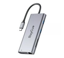 RayCue USB-C uz 2x USB-A 2.0 480Mbps + 3x USB-A 3.2 5Gbps + SD/TF 3.0 + HDMI 4K30Hz + VGA 1080p + RJ45 + PD 3.0 100W Hub 11w1 (obligāts)