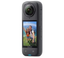 Sporta kamera Insta360 X4 — 72 MP, 8K (7680×3840) CMOS, 1/2" sensors, iebūvēts ekrāns, Wi‑Fi, 120 fps, MicroSD, 602 g, melna