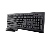 Bezvadu klaviatūras un peles komplekts TRUST Primo — pilna izmēra QWERTY (US) klaviatūra, RF USB‑A uztvērējs, optiskā pele 1200 DPI, melna