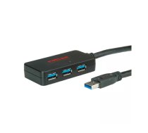 ROLINE USB 3.0 Hub, 4 Ports, with Repeater 10m Melns