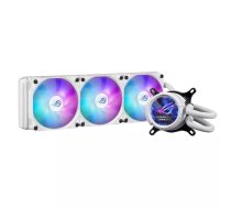 Visi vienā šķidruma dzesētājs ASUS ROG Strix LC III 360 ARGB White Edition — 360 mm radiators, 3×120 mm ventilatori, LCD ūdensbloks, PWM