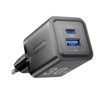 Sienas lādētājs, Vention, FEQB0-EU, USB-C, USB- A, 30W/30W, GaN (melns)