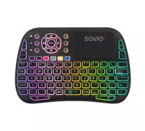 SAVIO mobilā ierīces tastatūra KW-04 — QWERTY US English, USB Type-C, Bluetooth/2.4 GHz, skārienpaliktnis, daudzkrāsu apgaismojums, melna