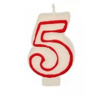 Dzimšanas dienas svece Papstar '5' — balta cipara svece 7,3 cm ar sarkanu maliņu