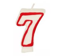 Dzimšanas dienas svece Papstar cipars '7' balta 7,3 cm ar sarkanu maliņu
