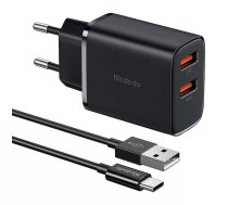 Mcdodo CH-5072 USB-A*2, 12 W strāvas lādētājs + USB-A uz USB-C kabelis (melns)