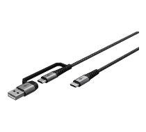 Goobay 2in1 USB tekstila kabelis kosmosa pelēks/sudraba 3 m - īpaši izturīgs USB-C lādēšanas kabelis ar (70279)