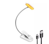 Bezvadu lampa Glocusent ET-Head piestiprināms grāmatu apgaismojums, USB-C 650mAh taimeris (balta)