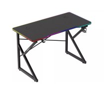Spēļu galds Huzaro Hero 1.7 RGB Black — taisns ergonomisks galds 1200x600 mm, augstums 750 mm, RGB, turētājs krūzei, āķis austiņām