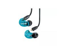 In-ear vadu austiņas Shure AONIC 215 — binaurālas, zili caurspīdīgas, ar noņemamu vadu, vadības bloks ar mikrofonu, aktīvā trokšņu slāpēšana