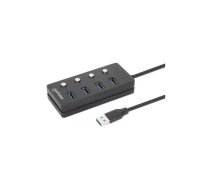 MANHATTAN 4 portu USB 3.0 A tipa USB 3.0 centrmezgls, no USB-A vīrišķā uz četriem USB-A sievišķajiem portiem, 5 Gbps SuperSpeed USB (USB 3.2 Gen 1), 1,5 m kabelis, ieslēgšanas/izslēgšanas slēdzis katr