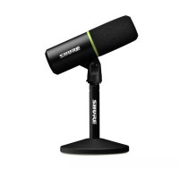 Galda mikrofons Shure MV6 — dinamiskais USB/3.5 mm, kardioīds, 50–15000 Hz, Real-time Denoiser, USB‑C, ar galda statīvu (169×127×295 mm)