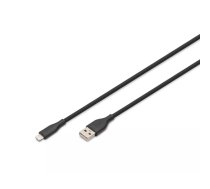 Digitus Lightning silikona savienojuma kabelis USB-A - Lightning 1m melns