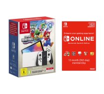 Nintendo Switch OLED (White) + Super Mario Bros. Wonder + Online Individual 12-Month portatīvā spēļu konsole 17,8 cm (7") 64 GB Skārienjūtīgais ekrāns Wi-Fi Balts