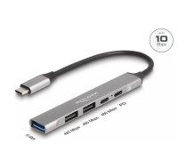 Delock 4 pieslēgvietu plāns USB Type-C centrmezgls ar 1 x USB 10 Gbps Type-A + 2 x USB 2.0 Type-A + 1 x USB 2.0 USB Type-C un PD 95 W (64298)