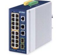 PLANET IP30 Industrial L2/L4 16-Port Vadīts L2/L4 Gigabit Ethernet (10/100/1000) Power over Ethernet (PoE) Alumīnijs, Zils