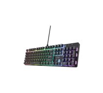 Vadu spēļu mehāniskā tastatūra TRUST GXT 871 Zora — pilna izmēra QWERTY US, RGB, N-key rollover, 104 taustiņi, alumīnijs, USB-A, 1.8 m
