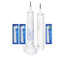 Elektriskā rotējošā zobu birste BRAUN Oral-B Pro 3 3000 White ar Junior Frozen 6+ — 3 režīmi, spiediena kontrole, 2 rokturi, 2 uzgaļi