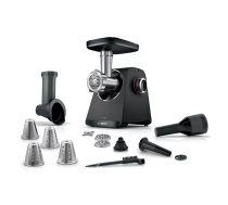 Gaļas maļamā mašīna Bosch MFWS440B — 1900 W, 2 ātrumi, caurlaidspēja 2.5 kg/min, reverss, desu uzgalis, trauku mazgājamās detaļas