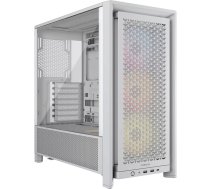 Datora korpuss CORSAIR FRAME 4000D RS ARGB Midi Tower White — rūdīts stikls, ATX, līdz 37 cm GPU, ARGB ventilatori, USB-C