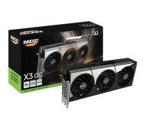 Grafiskā karte Inno3D GeForce RTX 5090 X3 OC — 32GB GDDR7, PCIe 5.0, 512-bit, boost 2452 MHz, 3×DP 2.1b + 1×HDMI 2.1b, 3 ventilatori, 333×137×60 mm