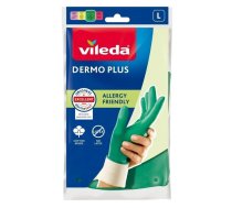 Mājas tīrīšanas cimdi VILEDA Dermo Plus L, nitrila, bez lateksa, pastiprinātas pirkstu galotnes, neslīdoša virsma, zaļi, 2 gab.
