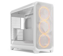 Datora korpuss Fractal Design Meshify 3 XL White RGB TG Clear Tint — atbalsts ATX/EATX/ITX/mATX/SSI, 3×140 mm priekšējie ventilatori, rūdīts stikls