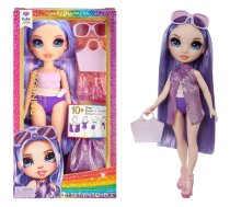 Lelle MGA Entertainment Rainbow High Swim & Style Violet Purple – modes lelle ar peldkostīmu un ieveidošanas aksesuāriem