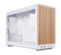 Datora korpuss Lian Li A3-mATX Micro Tower — balts ar koka apdari, atbalsta ATX/SFX/SFX-L PSU, Micro-ATX/Micro-ITX, 1×3.5" + 2×2.5"