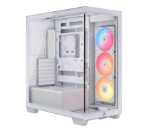 Datora korpuss CORSAIR 3500X RS‑R ARGB Midi Tower White — rūdīts stikls/tērauds, atbalsta ATX/EATX/Mini‑ITX, 3×120 mm ventilatori
