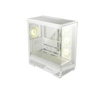 Datora korpuss Midi Tower MSI MAG PANO 130R PZ WHITE — atbalsta ATX/Micro-ATX/Mini-ATX, 3×2.5" + 2×3.5" nodalījumi, 3×120 mm sānu + 1×120 mm aizmugures ventilators, 2×USB 3.2 Gen1